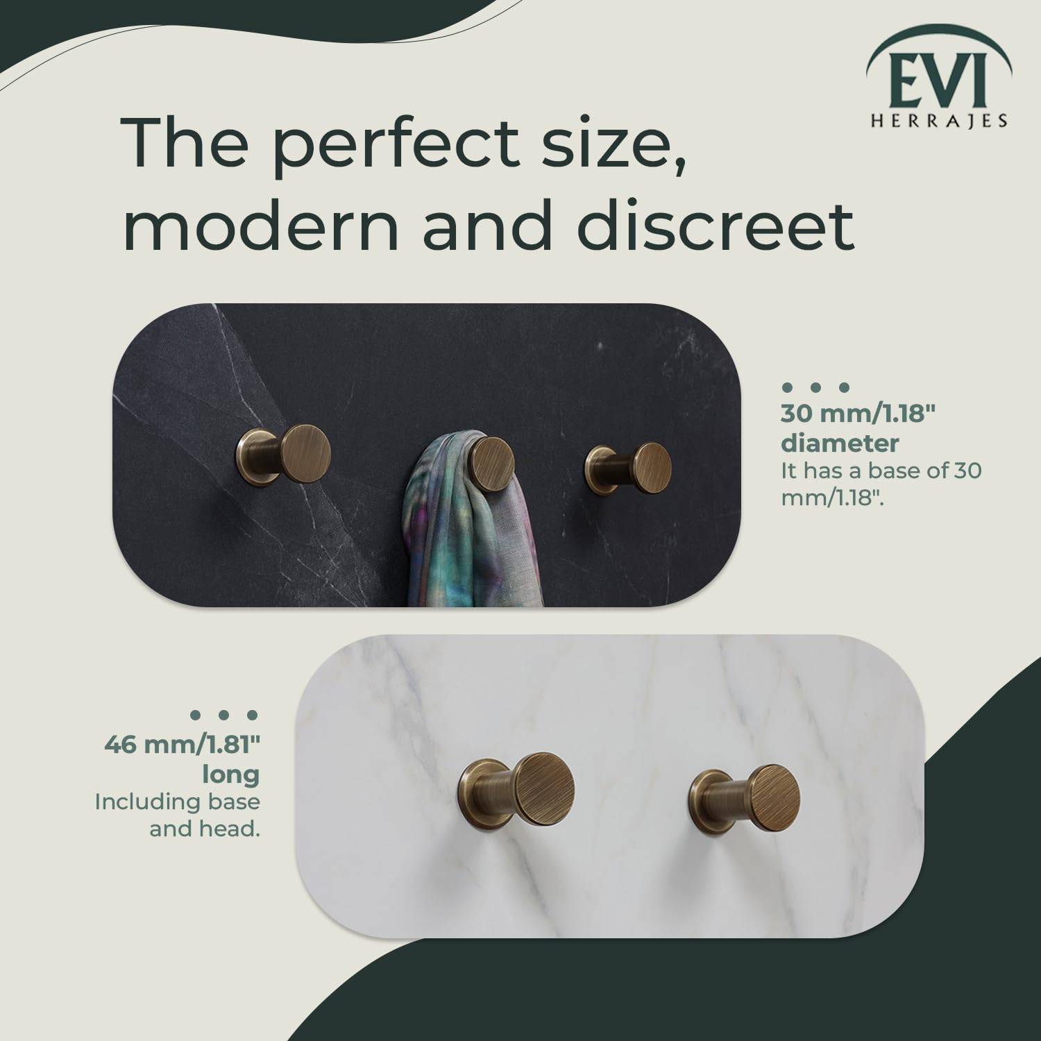 EVI Herrajes Bathroom Hanger, Brass Leather, 44X30mm - Image 4