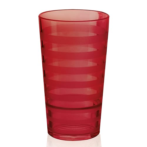 G.E.T. SW-1520-R Orbis - Vaso de plástico a rayas opaco, inastillable, 20 onzas, color rojo (juego de 12)