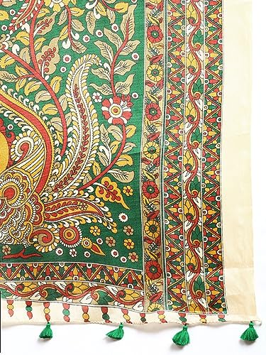 Image of RANI SAAHIBA Women's Art Silk Kalamkari Saree With Blouse Piece