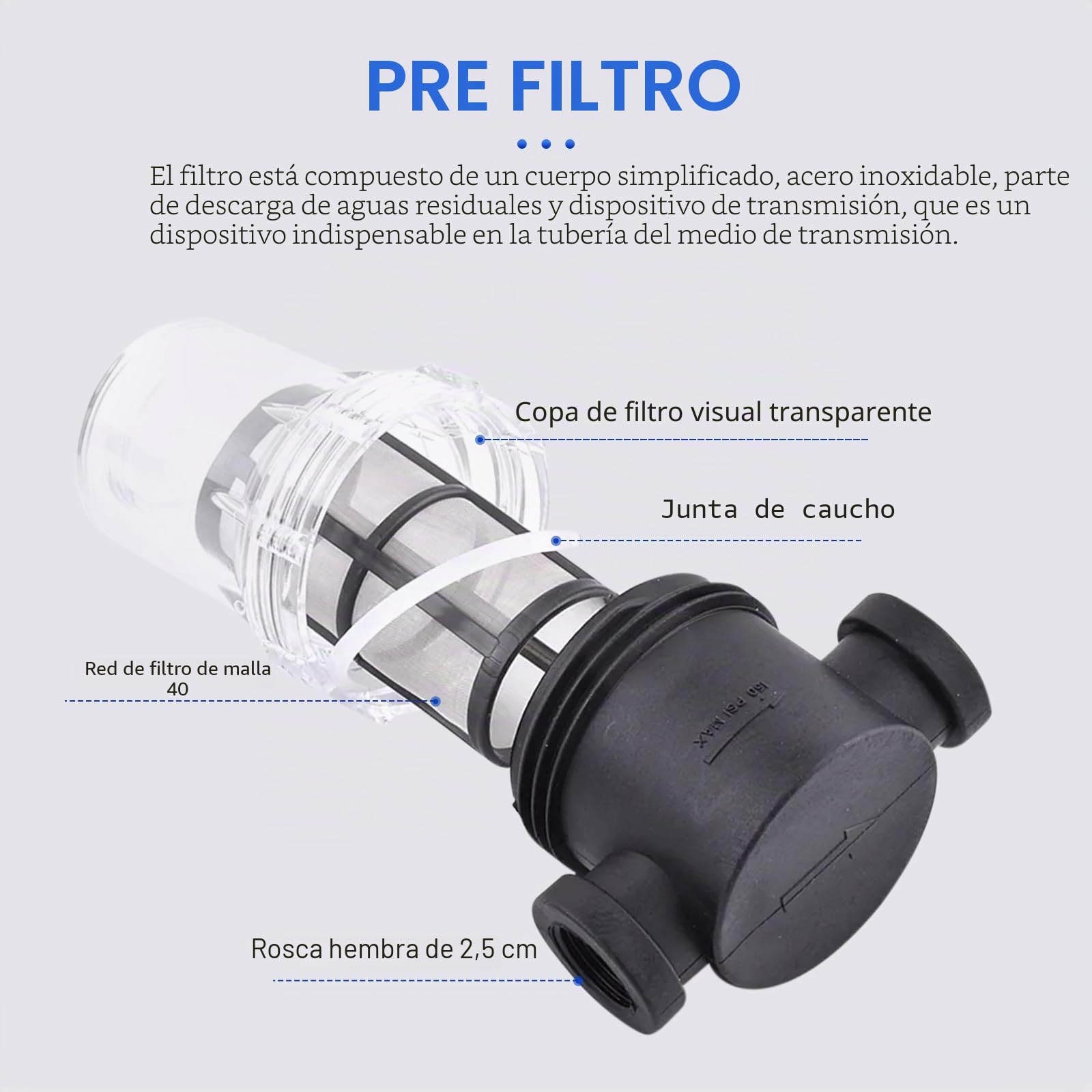 TWSOUL Prefiltro para jardín, filtro de tubería de 1", bombas con filtro de acero inoxidable de 40 malla, filtro de tuberías de alto caudal, filtro de bomba de agua para riego de jardín (malla de 1" -