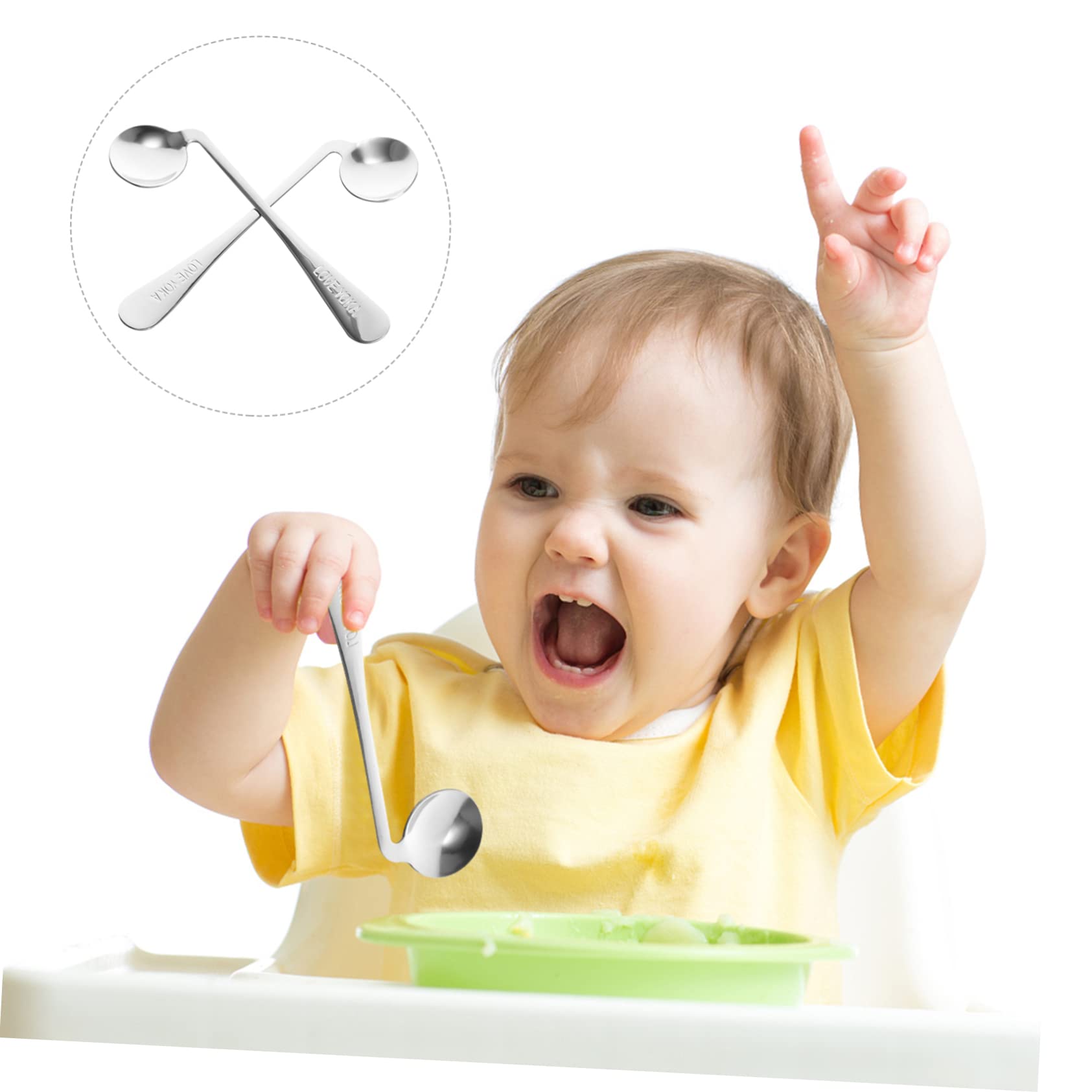 Cabilock 2pcs Spoons Boys and Girls Utensils Elder Silverware Baby Soup Spoon Curved Feeding Sturdy