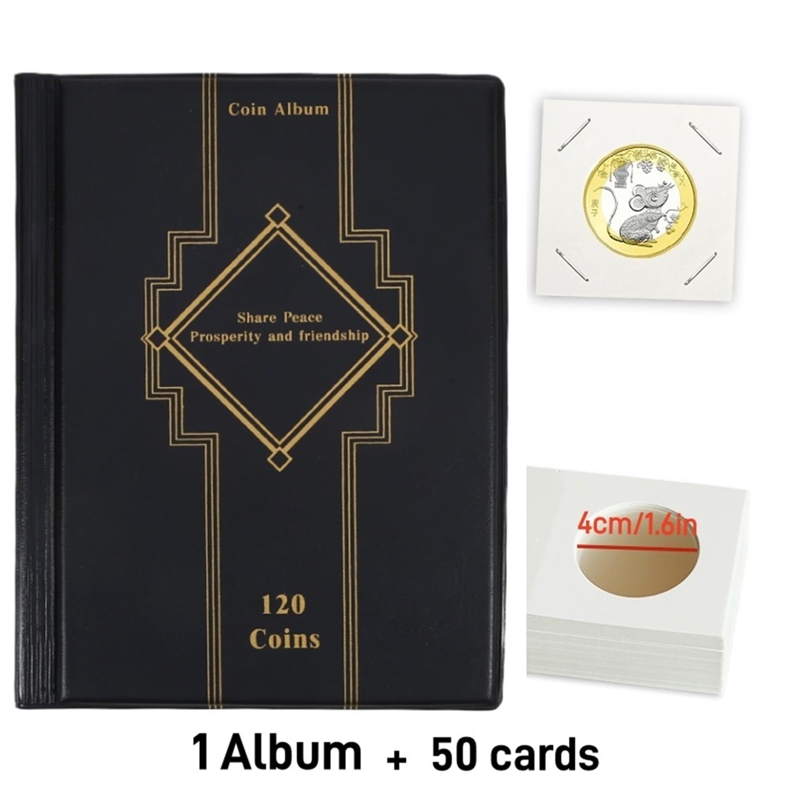 Album Monedas 120 Pockets Artificial PU Leather Coins Collection Album Book Collecting Money Organizer Storage Bags PVC Film(Black Set)