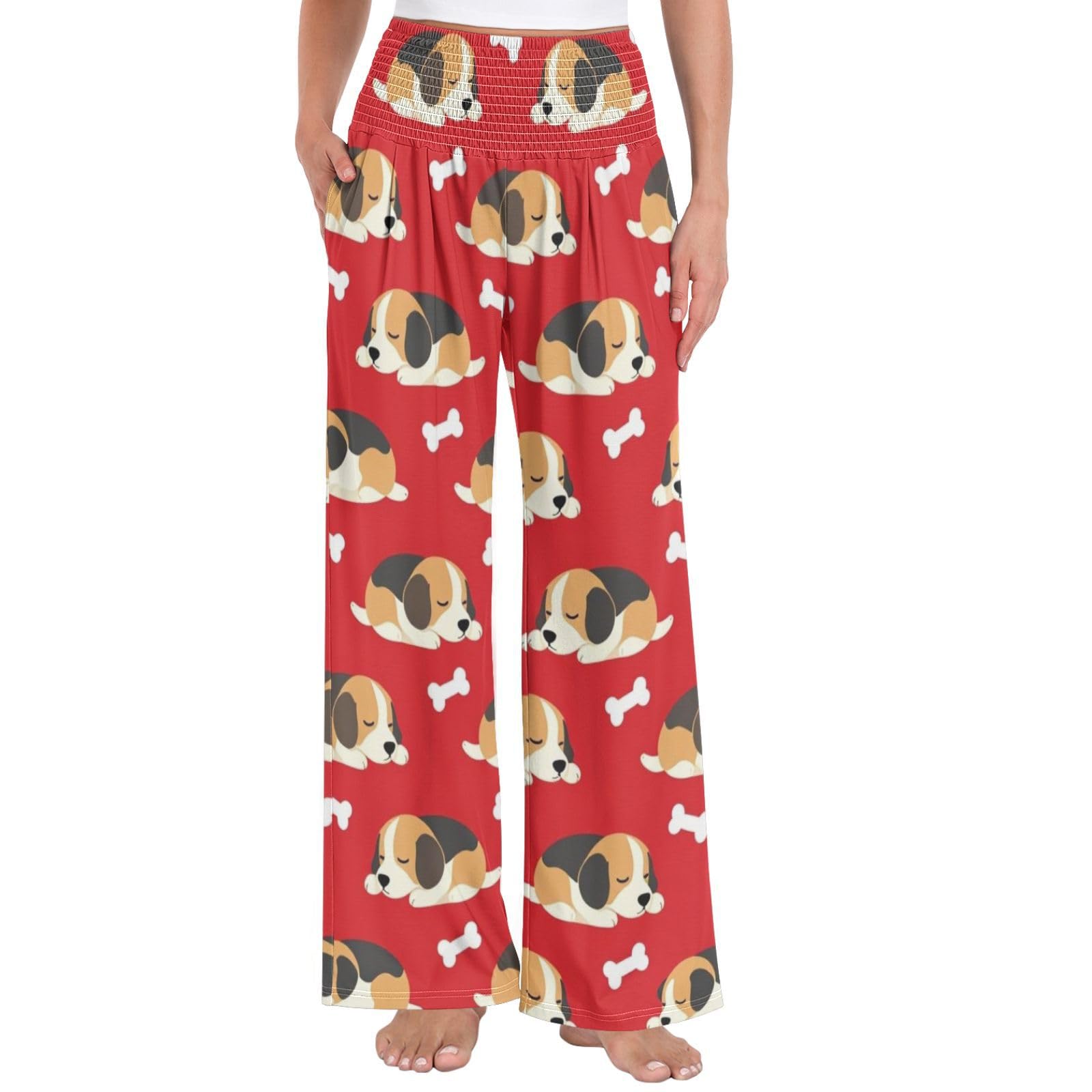 Jamnik Snack Damskie spodnie palazzos Stretch Smocked Talia Palazzos Spodnie