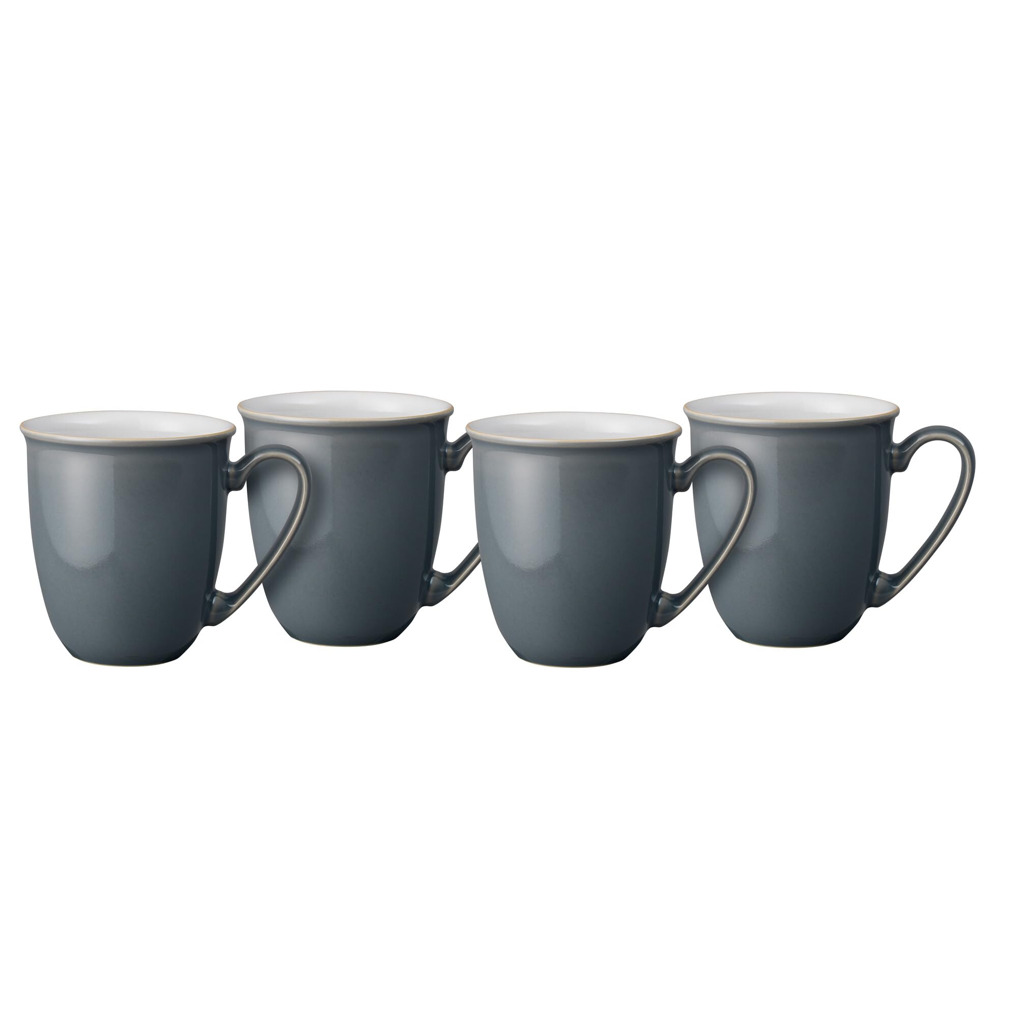 Denby Fossil Grey - Elements Coffee Mug Set Of 4 - 330Ml Stoneware Ceramic Tea Mug Set For Home & Office - Dishwasher Safe, Microwave Safe - Dark Grey, White - Chip Resistant