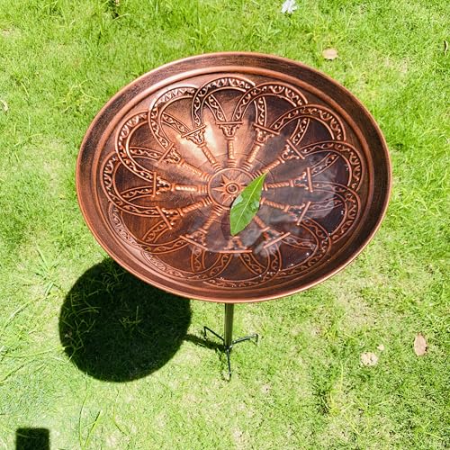 Outdoor Rust-Proof Metal Bird Drinking Fountain, Simple Assembly-Style Garden Bird Bath, Suitable for lawns, backyards and patios Choice for Bird Lovers. (Red Bronze)