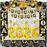 Graduation Decorations Class of 2026, Black and Gold Graduation Decorations, 2026 Graduation Party Decorations with Congrats GRAD 2026 Banner Tablecover Balloons for College High School Nursing