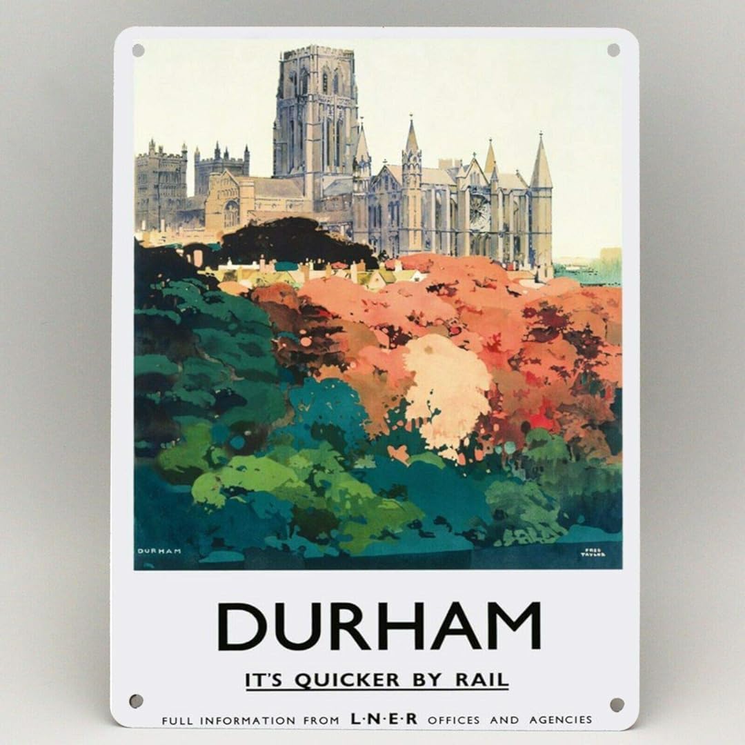 Bioprocess DURHAM LNER RAILWAY POSTER METAL SIGN BRITISH RAIL TRAVEL TRAIN VINTAGE TAYLOR METAL TIN SIGN 8x12 inches