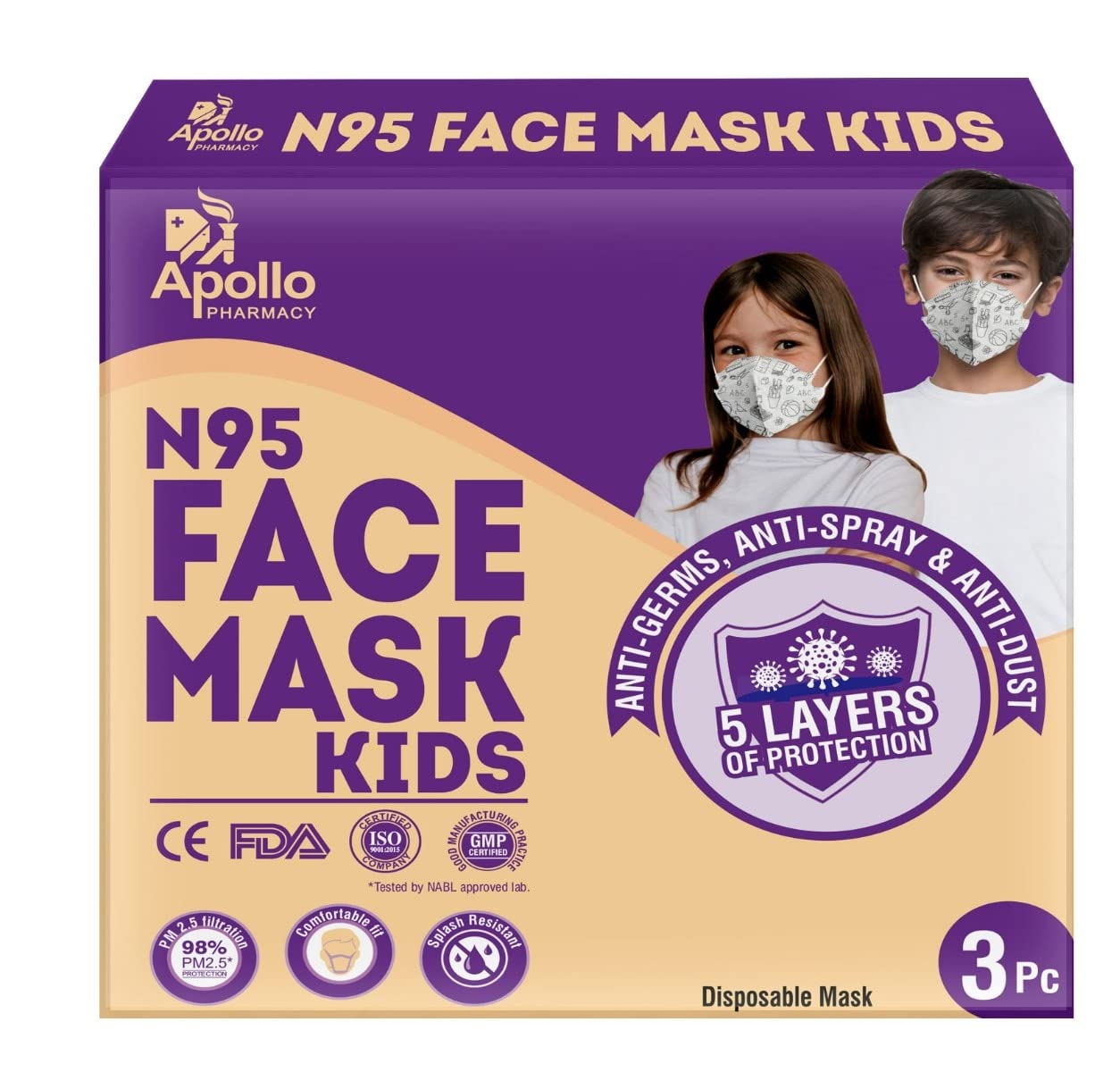 Apollo Pharmacy N95 5 Layers Face Mask for Kids, 3 Count (B0BQ6WQ2H1) Amazon Price History, Amazon Price Tracker