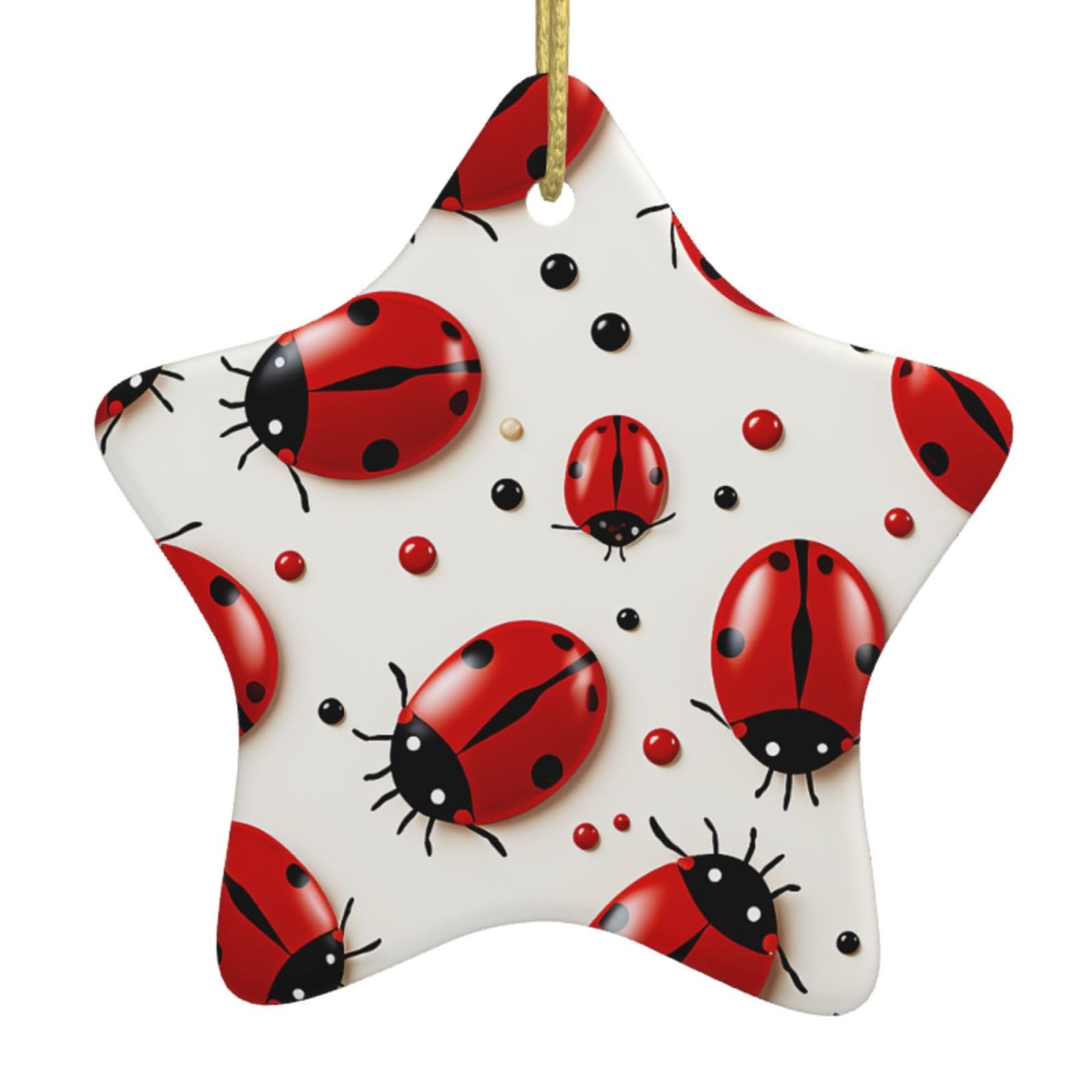 Fodpand Women's White Red Ladybug Christmas Ornaments 2025, Gift Exchange For Men, Collectible Ceramic Ornament Star Hanging Ornaments For Christmas Tree Decoration