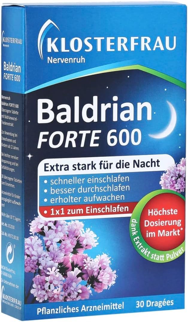 Klosterfrau Baldrian Forte, with Valerian Root Dry Extract, Vegan, Lactose-Free, 30 Pills, 1 Count (Pack of 1)