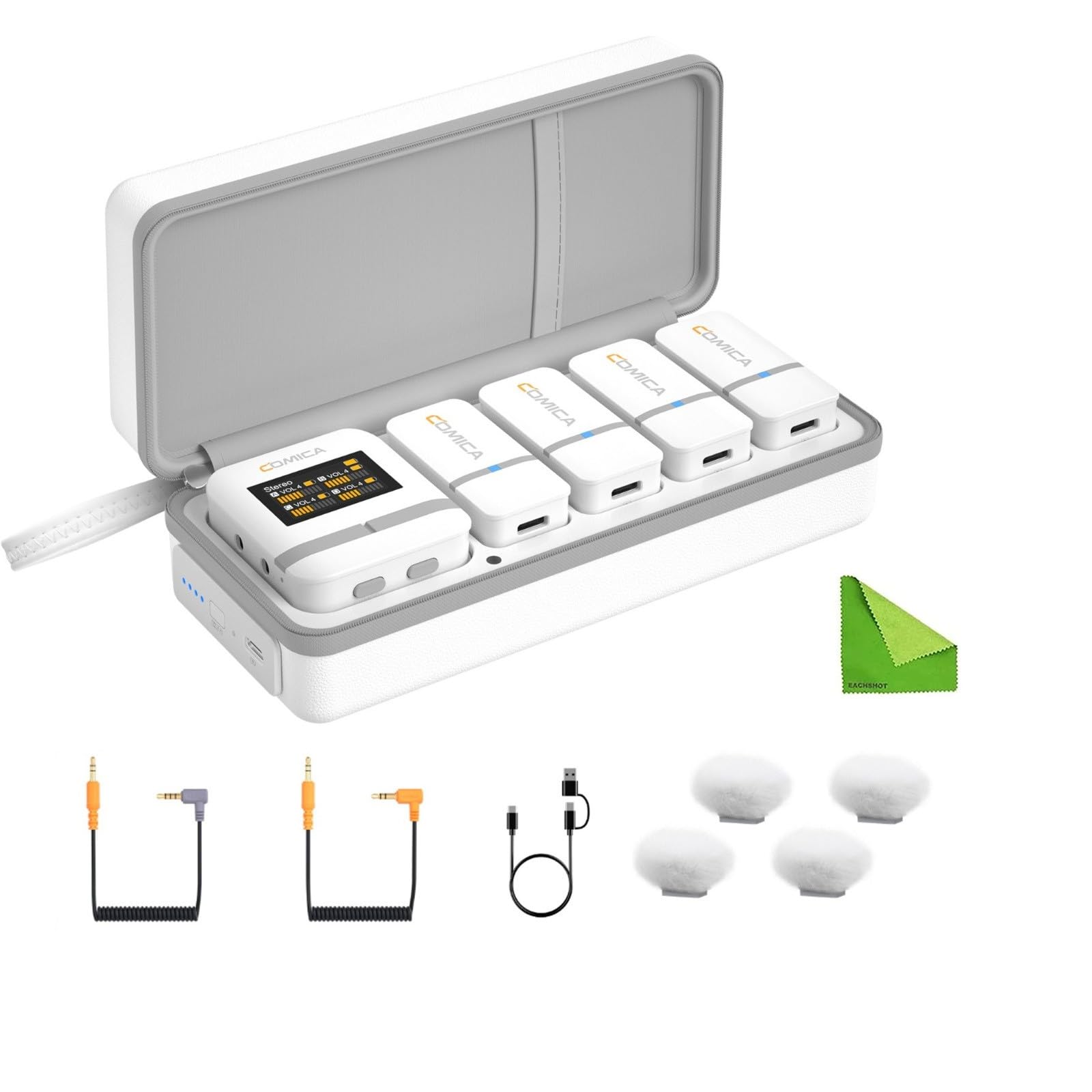 comica Vimo Q Four-Channel Mini Wireless Lavalier Microphone System with 4 Transmitters and 1 Receiver-White