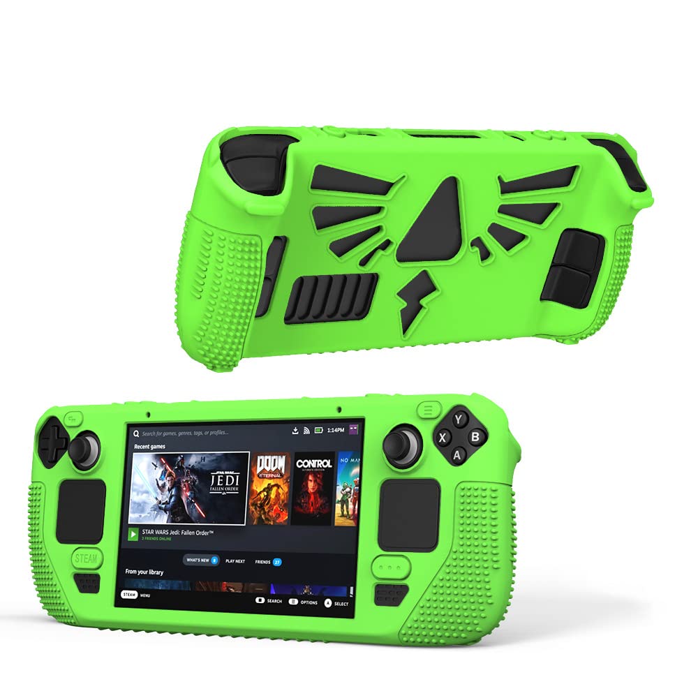 Estuche protector para Steam Deck, protector de cubierta suave de silicona con protección de cuerpo completo, absorción de impactos, cubierta de piel de goma ergonómica (verde)