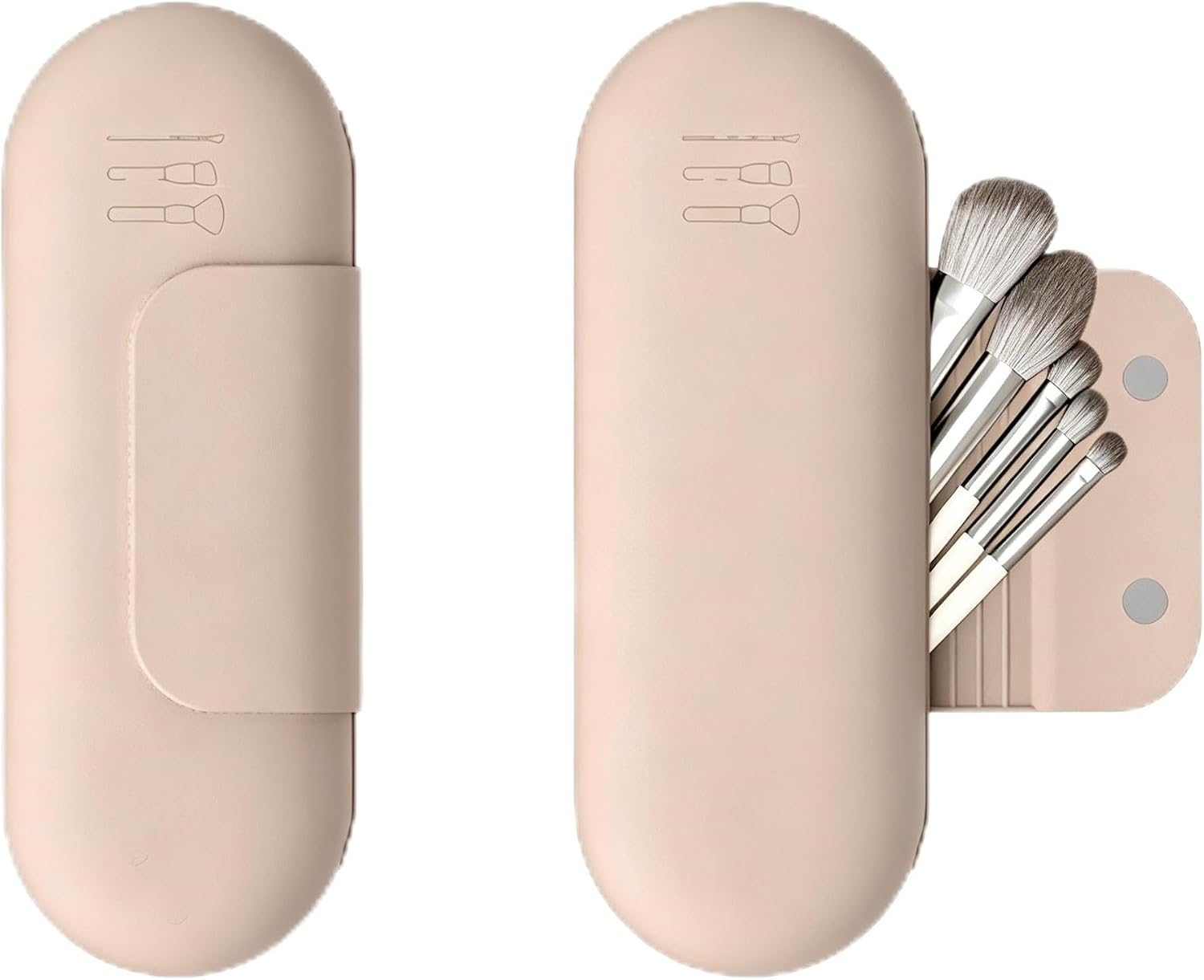 Silicone Makeup Brush Holder Travel Cosmetic Bag: Soft Portable Cosmetic Face Brushes Holder with Upgrade Anti-Fall Out Magnetic Closure, Large Travel Makeup Brush Case (Khaki)