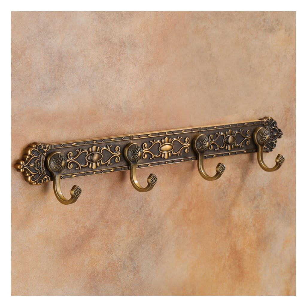 LMYSXAOZ Vintage Metal Coat Rack Wall Mount, Aluminum Thickened Hooks Hanging Rail Antique Clothes Towel Racks for Bathroom Entryway Bedroom Behind The Door 4hook