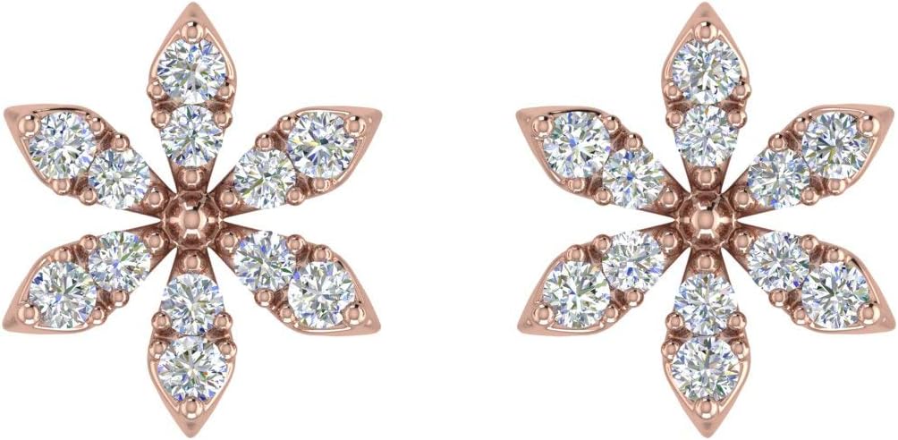 0.07 Carat Natural Diamond Floral Stud Earrings for Women in 10K Gold (I1-I2 Clarity)