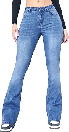 Womens Low Waisted Bell Bottom Jeans Stretchy Skinny Jeans for Slim Flared Denim Pants
