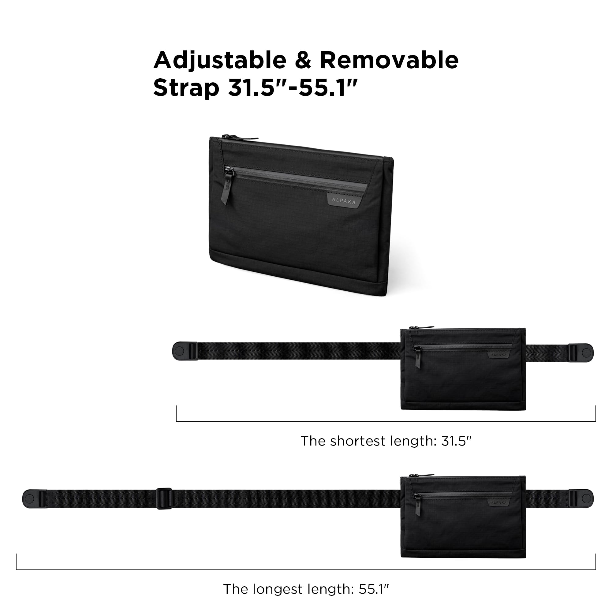 ALPAKA Zip Pouch Max V2 – 2L Umhängetasche Herren Klein | Sling Bag, EDC Schultertasche, für iPad mini, Reise & Alltag, wasserdicht, Schwarz