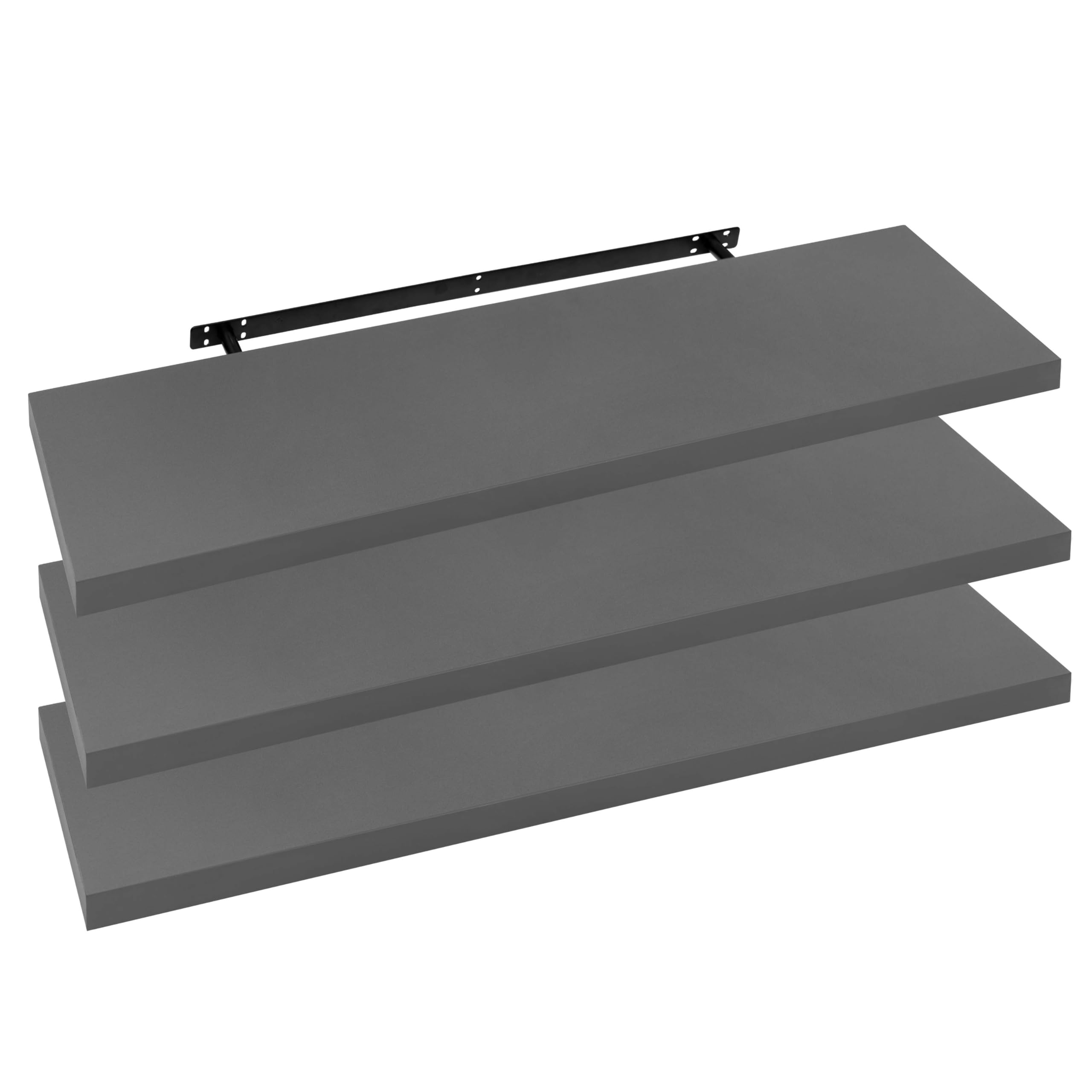 WOLTU Wandregal,Schweberegal Dunkelgrau,100x22.9x3.8cm,MDF 3er | Geeignet für verschiedene Räume wie Wohnzimmer,Büros,Schlafzimmer,Badezimmer,Kinderzimmer,Flure oder Küchen.