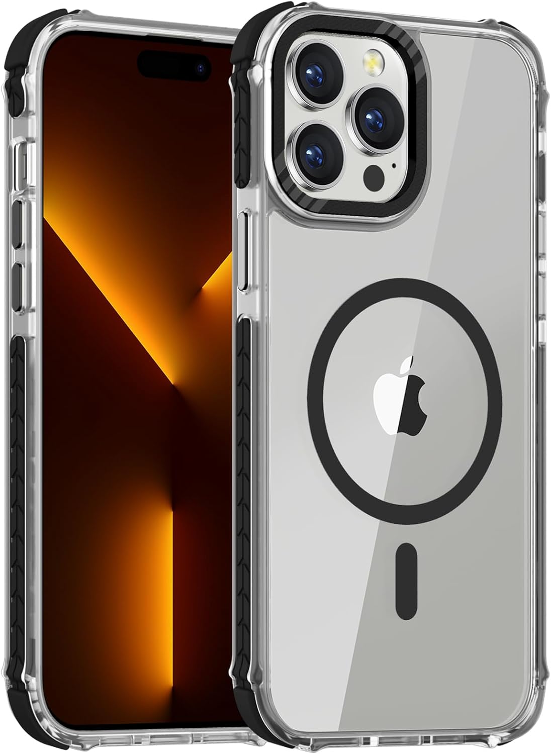 DEERLAMN Strong Magnetic Case for iPhone 13 Pro Max 6.7-Inch,[Compatible with Magsafe][Military Grade Drop Protection] Clear Slim Shockproof Protective Phone Cover-Transparent+Black
