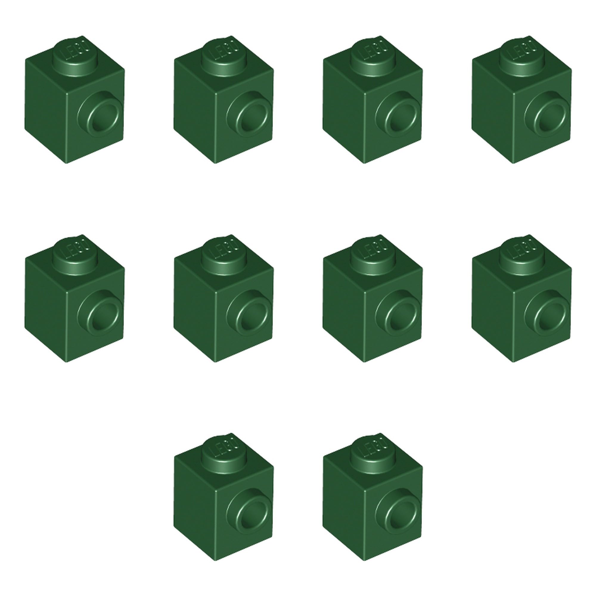 LEGO Modified Brick 1 x 1 with Side Stud, Part 87087 (Dark Green, 10, count) — image 1