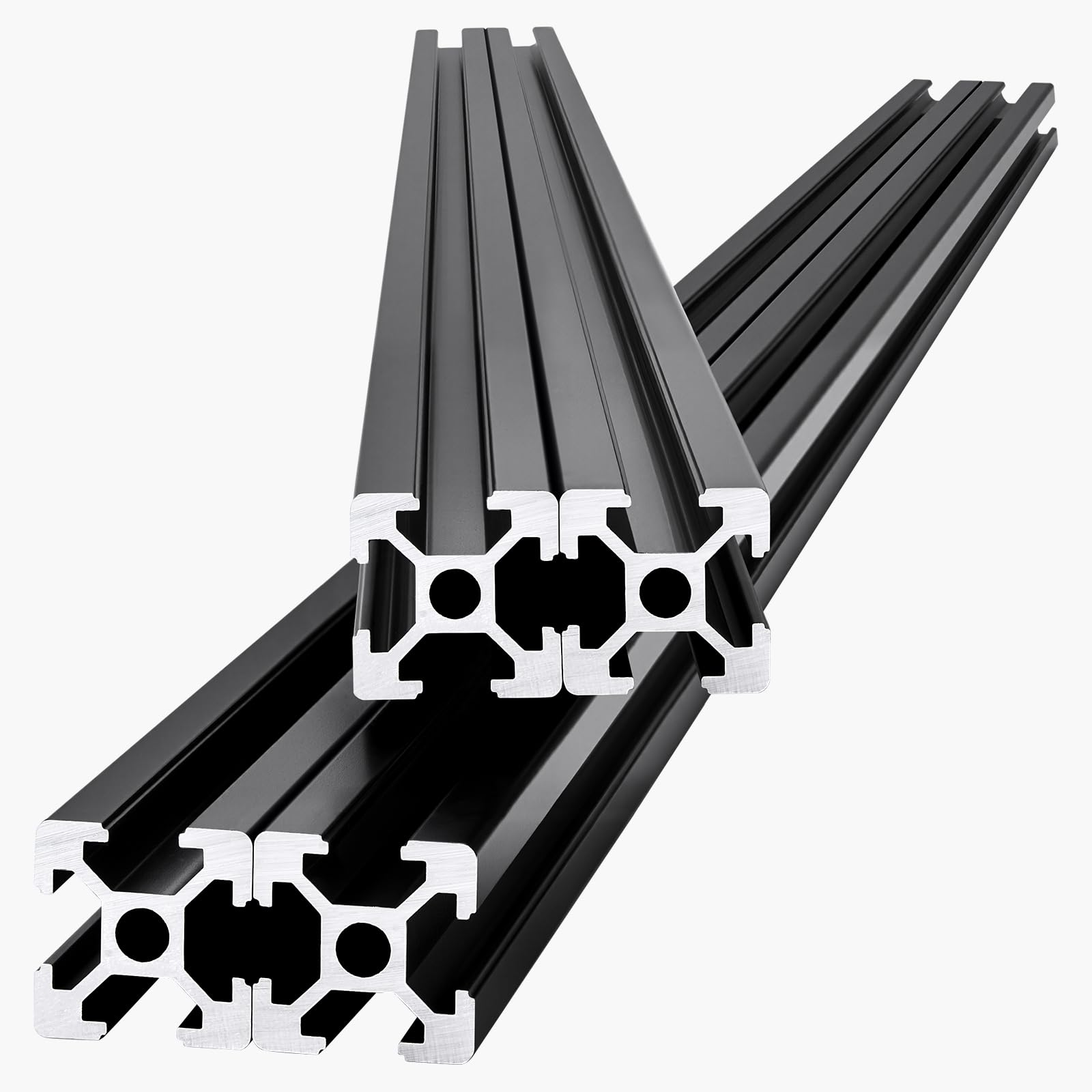 VEVOR 4 Piezas Perfiles de Extrusión de Aluminio 2020 con Ranura en T de 1200 mm, Riel Lineal Anodizado de Alta Resistencia para Impresora 3D, Máquina CNC (DIY), Grabado Láser, Color Negro