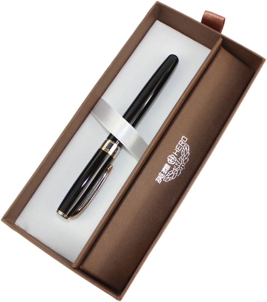 Gullor Classical Hero Fountain Pen M Nib Black with Push Tyle Ink Converter