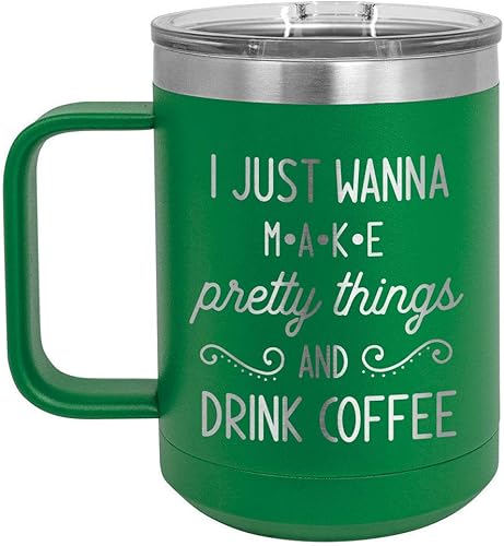 Miniatura 10 de I JUST WANT TO MAKE PRETTY THINGS AND DRINK COFFEE - Taza de café azul claro de 15 onzas con tapa deslizante  Taza de café de viaje aislada  Regalos
