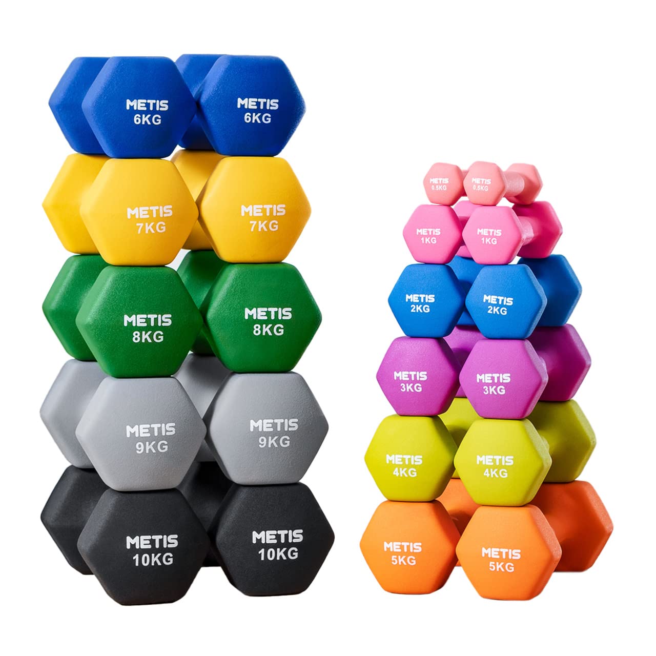 METIS Neoprene Hex Dumbbells [1LB - 35LBS] | Premium Set of Hand Weights For Home & Gym Workouts | Non Slip Free Weights with Hex Design for Strength Training Fitness Yoga and Aerobics