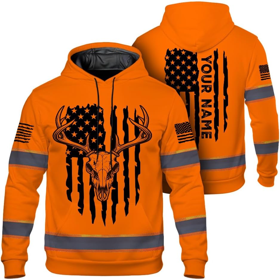 High Visibility Hoodie with Hunting Design, Reflective Hi Vis Custom Name Hoodie for Hunting