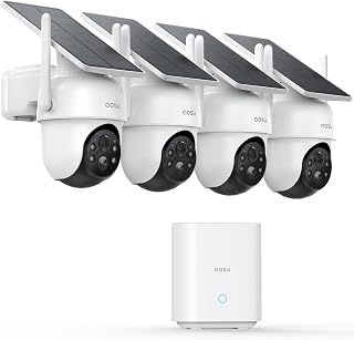 AOSU 4-Cam Wireless Outdoor Security Cameras - Solar Powered, No Subscription, 2K PTZ Auto Tracking, Color Night Vision, 360° Coverage