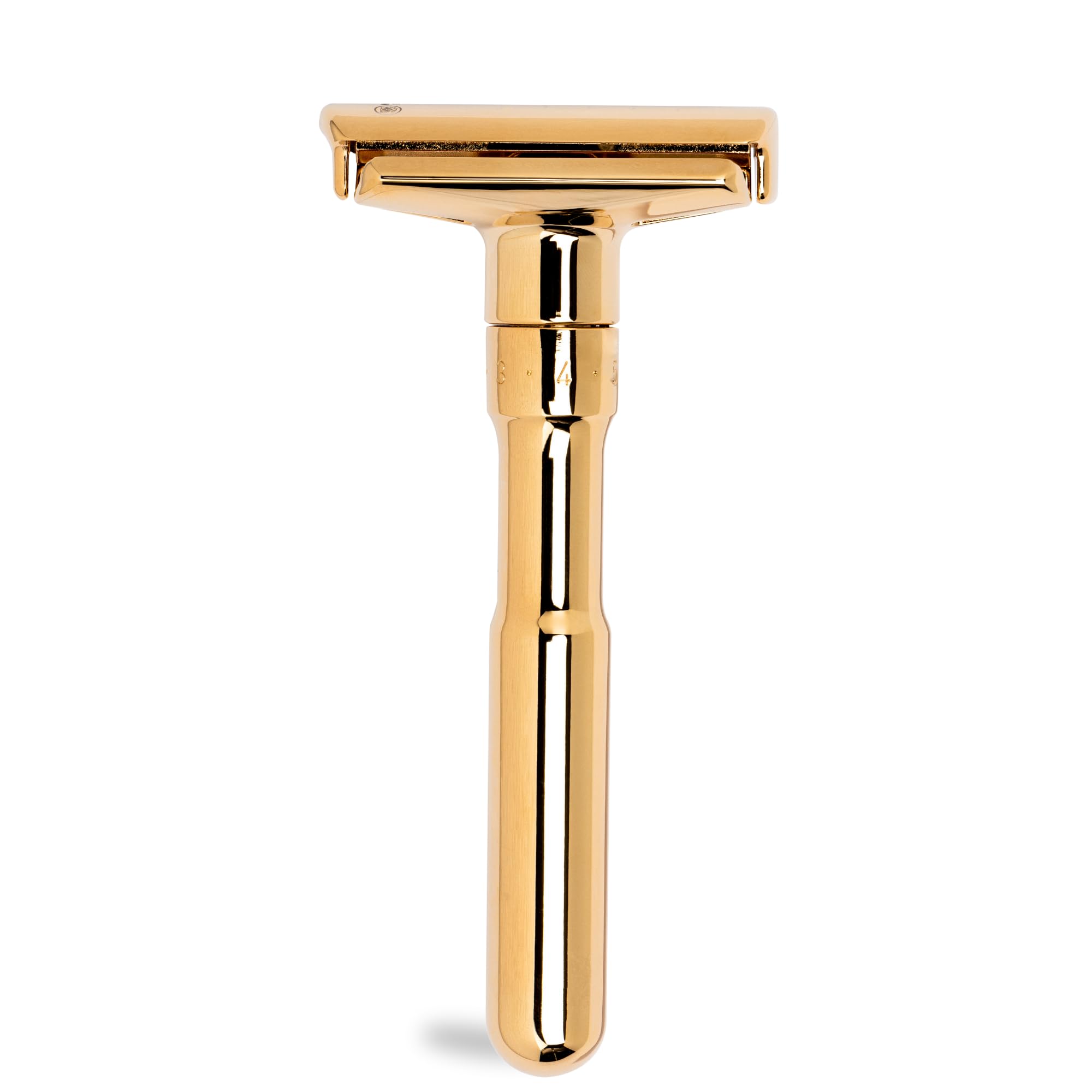 MERKUR Glanzgold 702003 - Maquinilla de afeitar (2 piezas, corte recto, ideal para afeitado en húmedo, zinc fundido, mango de latón, fabricado en Alemania