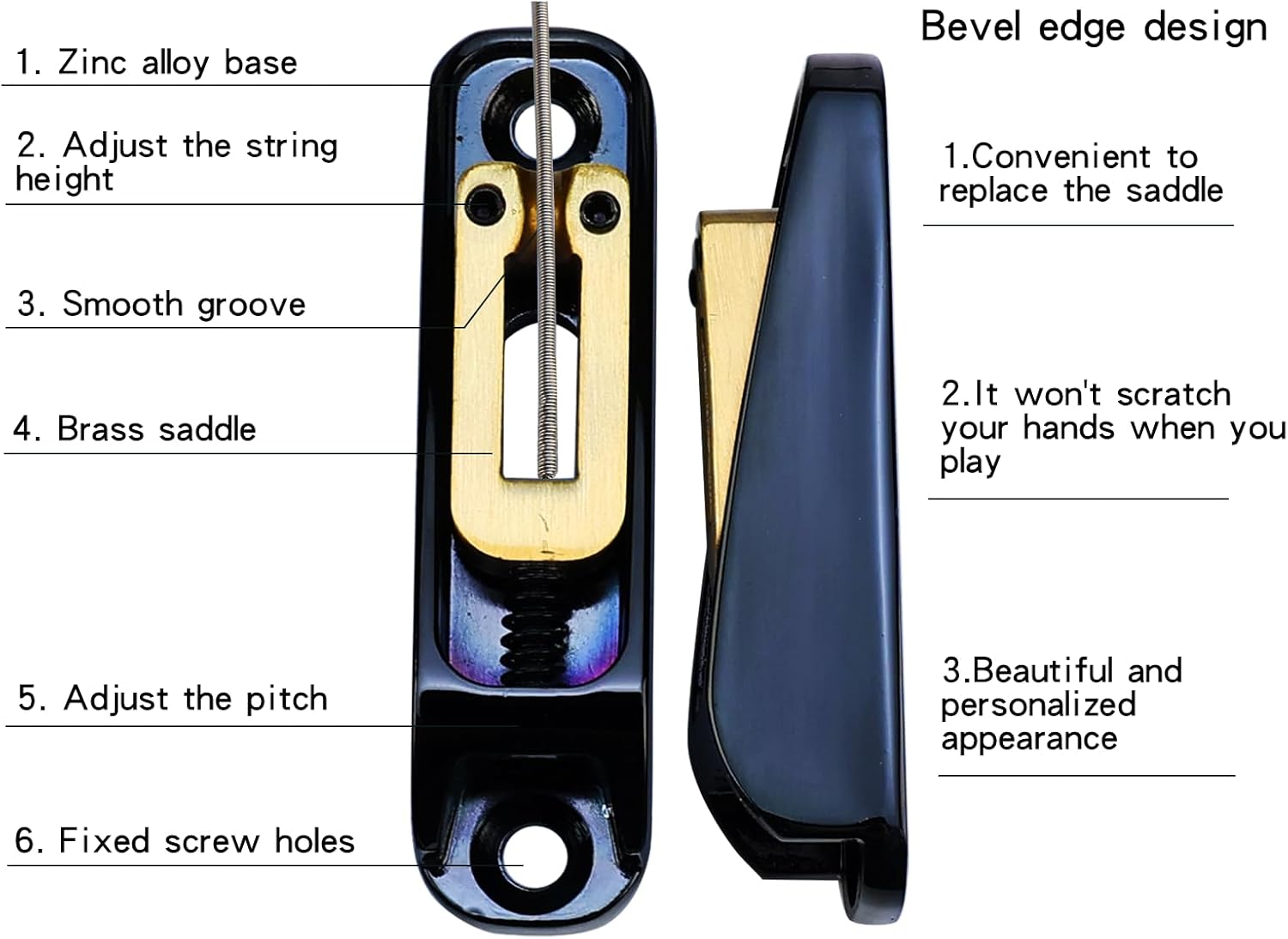Vacuum Black Single String Bass Guitar Bridge with Brass Saddle Individual Fixed Bridge for 5 String Electric Bass Replacement Parts