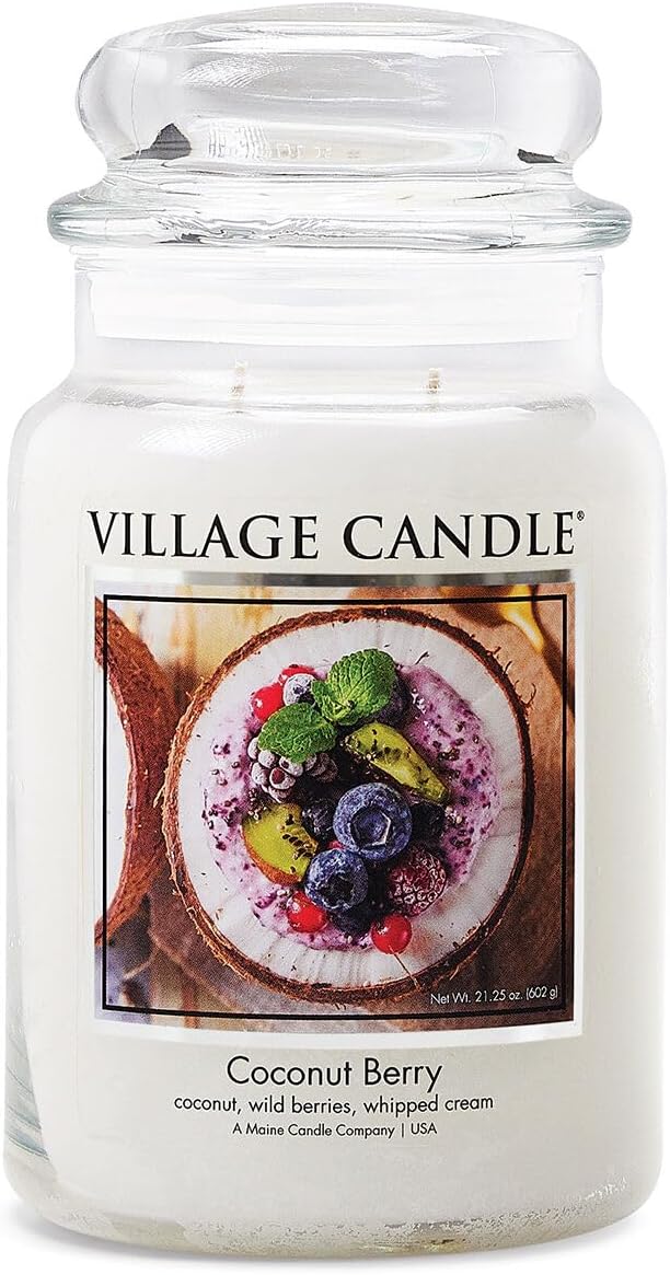 Village Candle Coconut Berry, Large Glass Apothecary Jar, Scented Candle, 21.25 oz