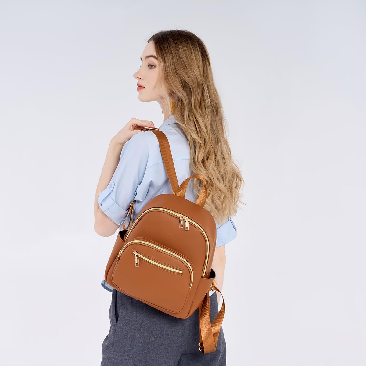 Mini Backpack Purse for Women PU Leather Small Backpack Fashion Multi Pockets Casual Daypacks Ladies Travel Shoulder Bags Brown - Image 3