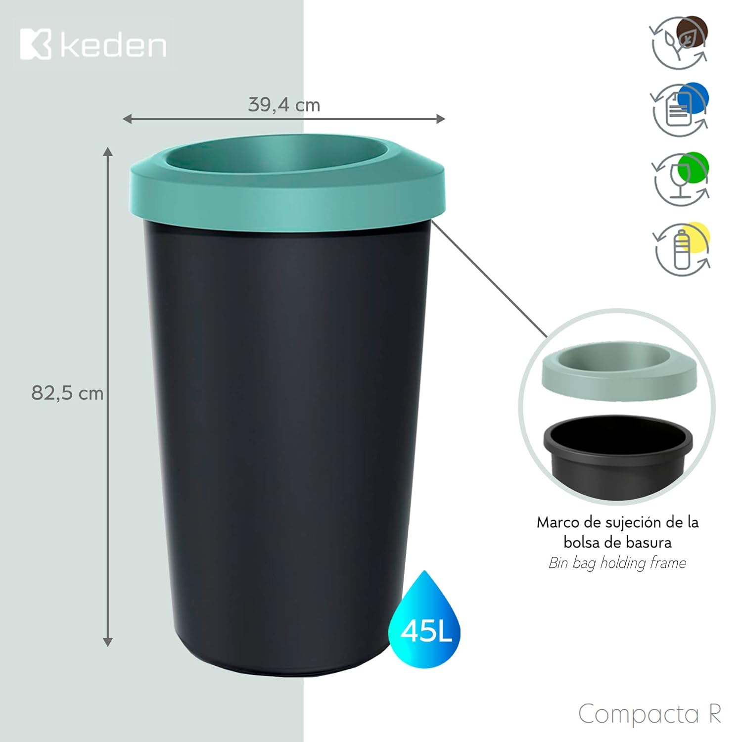KEDEN Set of 3 recycling bins 45L each