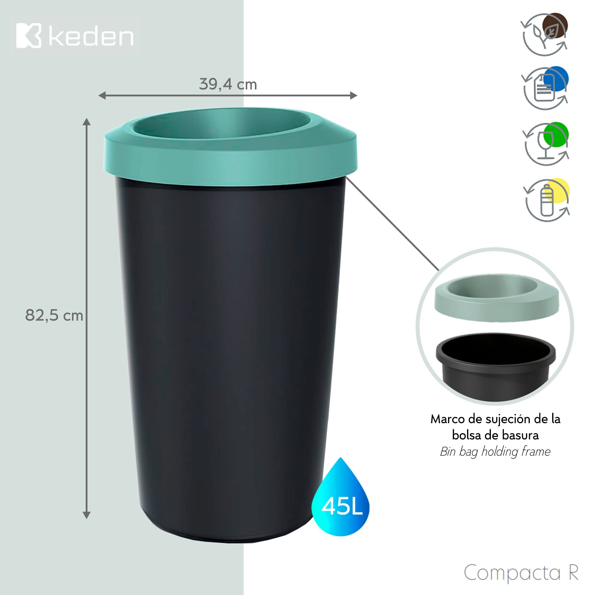 Juego de 3 cubos de reciclaje de 45L cada uno KEDEN.