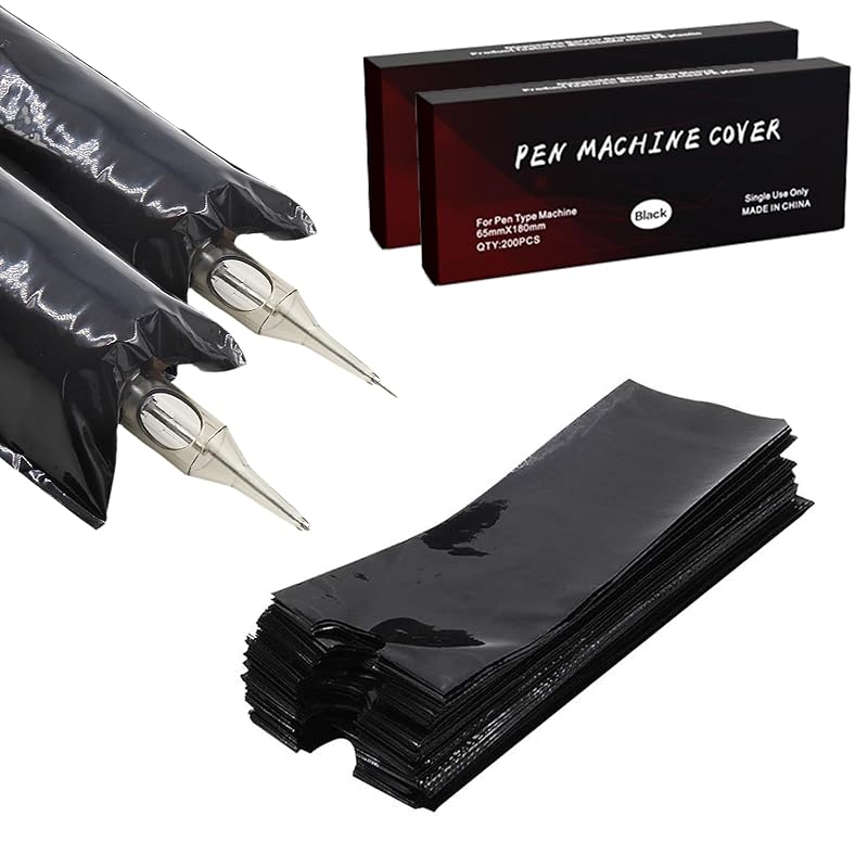 Capas pretas para caneta de máquina de tatuagem TONBAO, 400 unidades, 6,6 x 17,8 cm