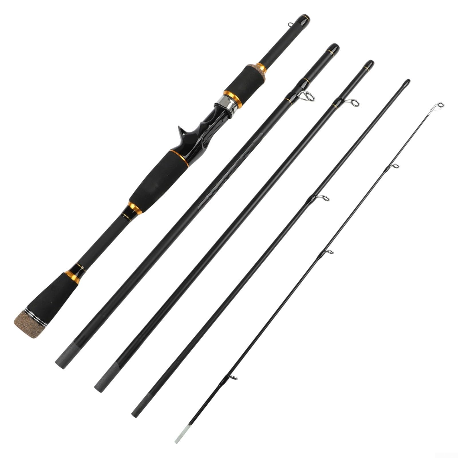 Zeroupshop 1.8 M 2.1 M Carbon Fiber Fishing Rod ML Power 4-Section Collapsible Travel Rod With EVA Handle For Bass Length(2.1M 5 Pack)