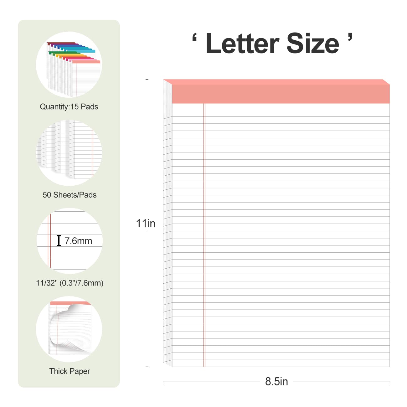 Yaridar Confezione da 15 blocchetti per appunti da 21,6 x 28,5 cm, 50 fogli/confezione, blocchi per appunti colorati con stampa trasparente, blocchi per appunti di carta, blocchi per appunti