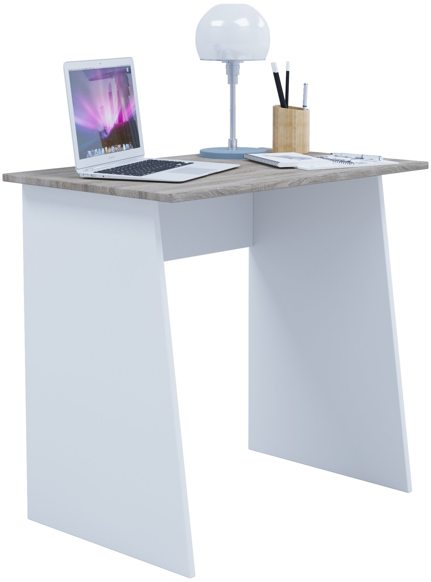 VCM Computertisch | Maße ca. H. 74 x B. 80 x T. 50 cm | stylische Seitenteile | Schreibtisch - Masola Mini Weiß/Sonoma-Eiche