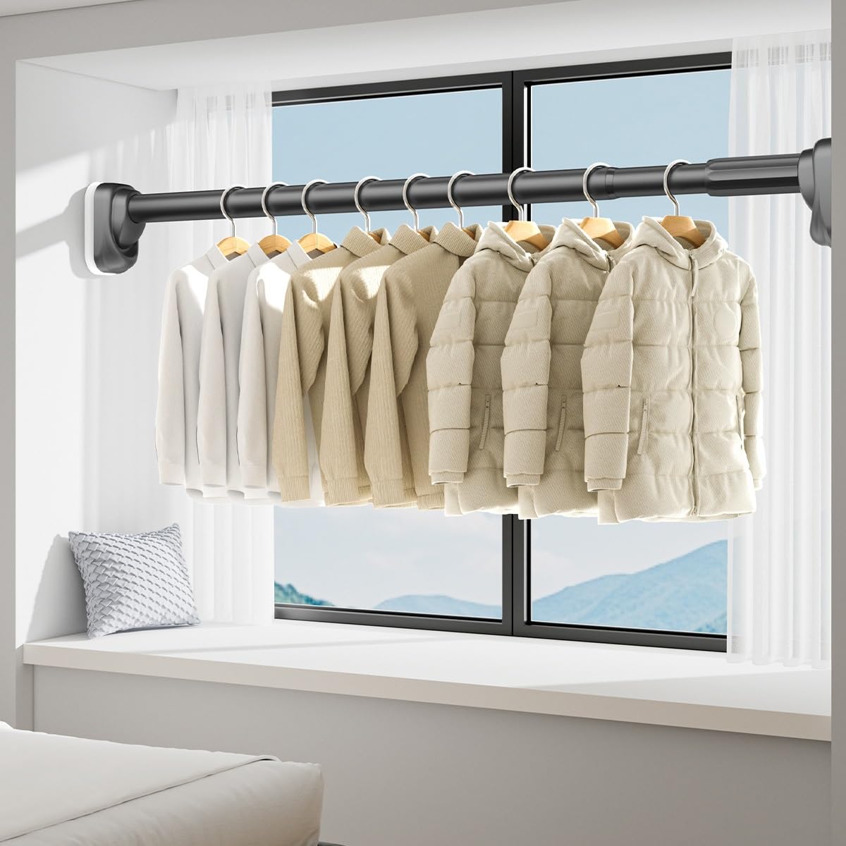 Barra de ducha ajustable de 40 a 300 cm, sin taladro, extensible para puertas y puertas, color negro, fácil de instalar, uso versátil