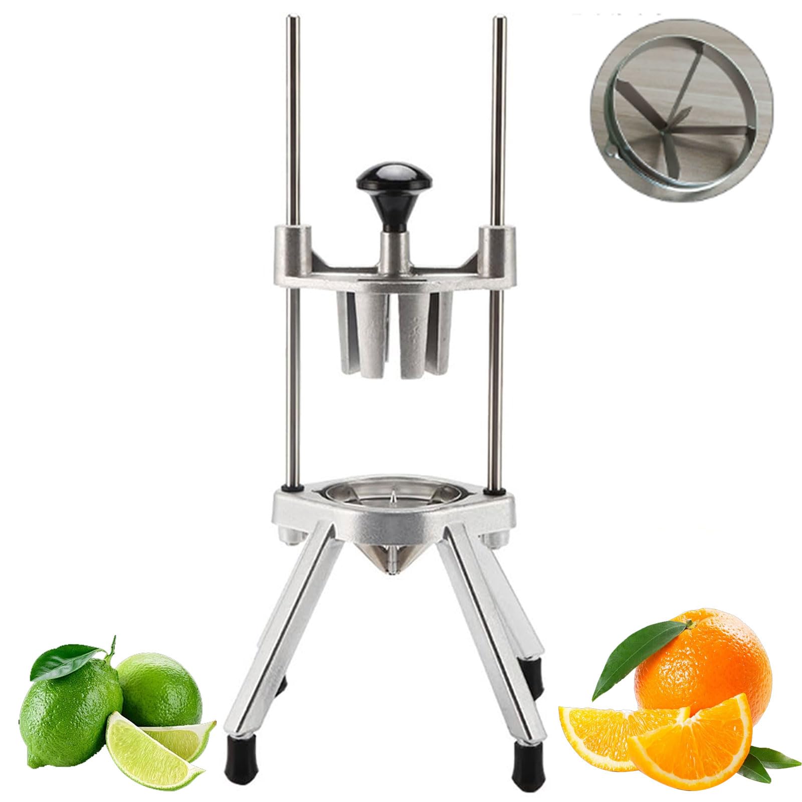 Cortador de frutas comercial, cortador manual de limón de acero inoxidable para bares, restaurantes, fiestas, cocina, 4/6/8/12 cuñas, perfecto para la preparación de alimentos