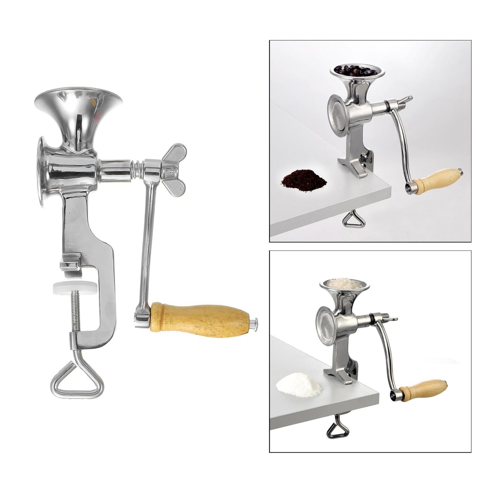 Macinino per cereali, Mulino for cereali a manovella con morsetto da tavolo, macinatore manuale for for macinare i semi di mais