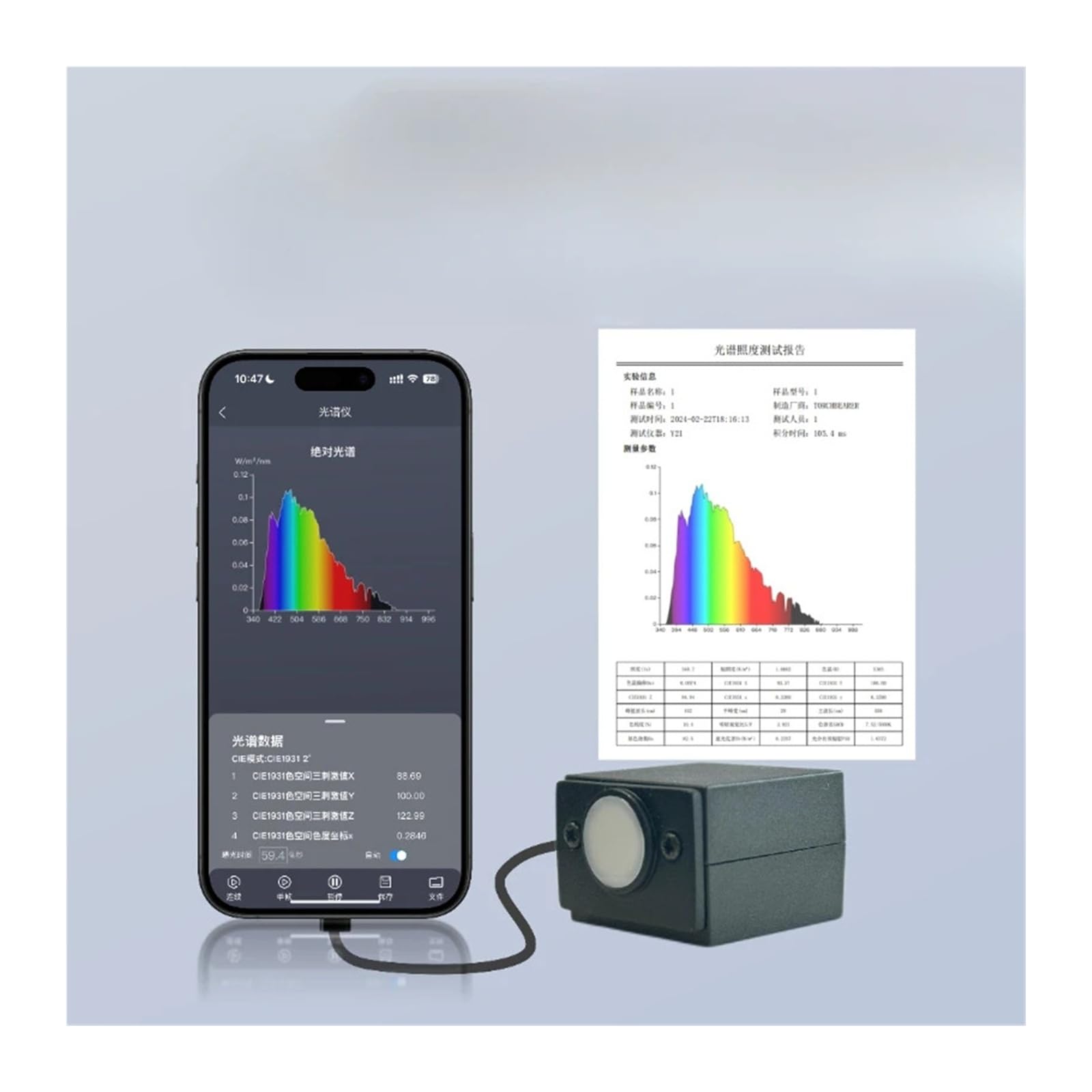 Espectrómetro portátil de 340-1000 nm, espectrofotómetro LED de laboratorio for medir la longitud de onda espectral Ppfd en plantas. Amplio rango de medición