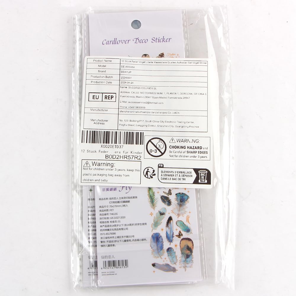 12 Stück Feder & Vogel Aufkleber Set - Transparente Wasserfest Sticker