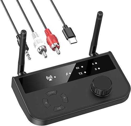 LOFICOPER Receptor transmisor Bluetooth 5.3, adaptador de audio Bluetooth de largo alcance, receptor de música inalámbrico con doble canal, puerto