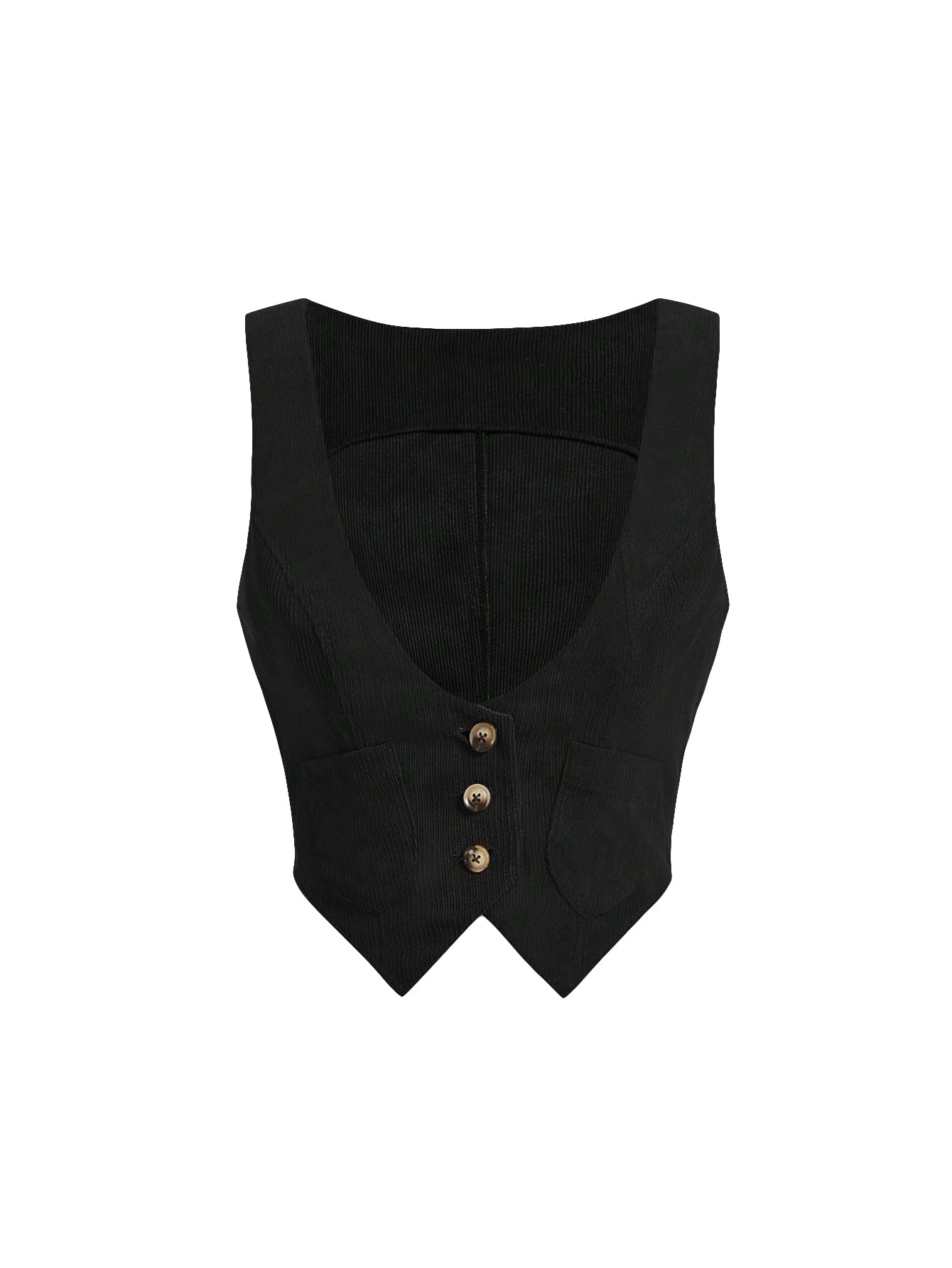 Women's Button Front Scoop Neck Sleeveless Patch Pocket Crop Vest Blazer Jacket-image-28
