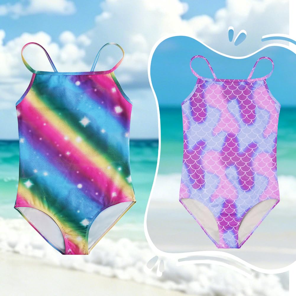 Trajes Baño de Una Pieza Niña, Bañador Sirena de una Pieza para Niñas Ropa de Baño Swimsuit Secado Rápido para Hawaiano Fiesta Natación de Verano 3-10 Años