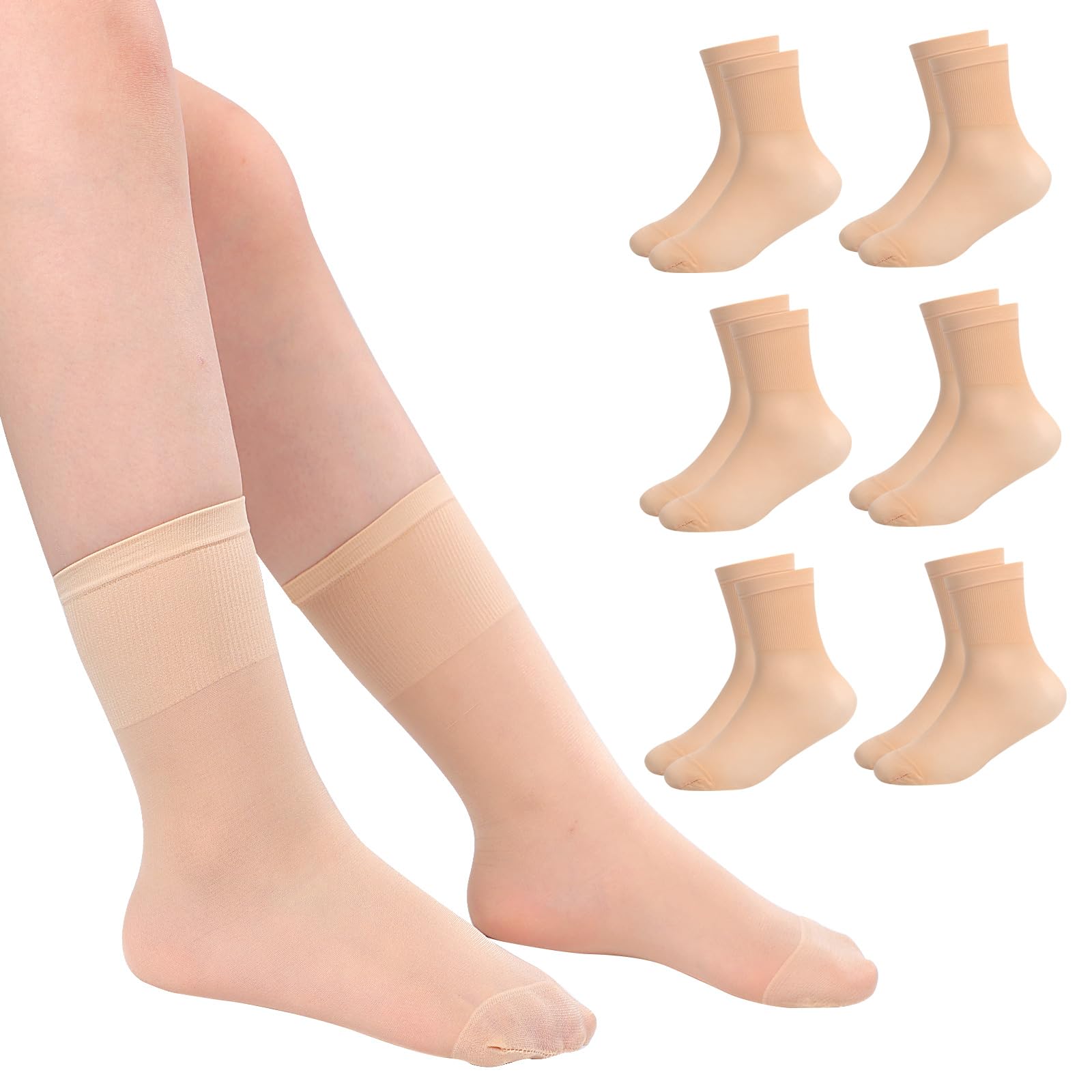 Risipu Lot de 6 paires de chaussettes de ballet fines sans couture en soie sans talon pour filles