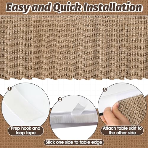 Image of 9FT Ruffle Burlap Pattern Table Skirt Teacher Desk Skirt for Classroom Decor Rectangle Table Cloth Desk Cover for Back to School Decorations Farm Birthday Party Supplies Office Bookcase Cabinet